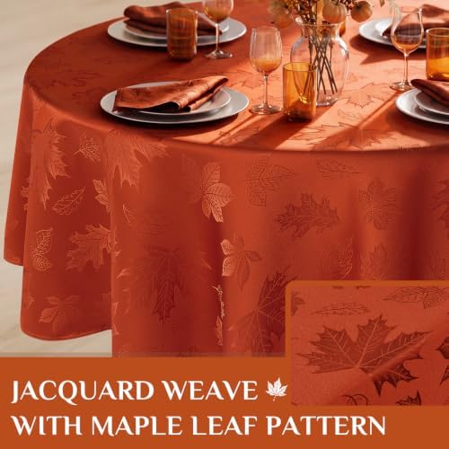 Softalker Fall Jacquard Round Tablecloth, 70 Inch Burnt Orange