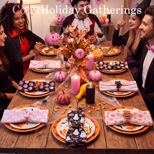 Mixweer 12 Pack Halloween Cloth Napkins Bulk, 15 x 15 Inch Square