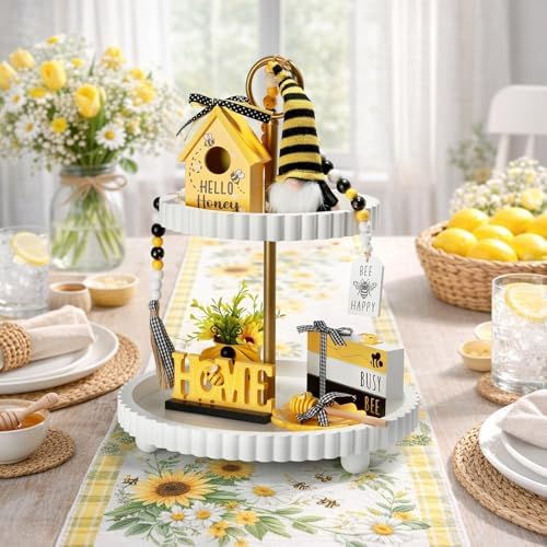 Spring Decorations for Home 8 Pcs Summer Bumble Bee Tiered Tray Decor Set