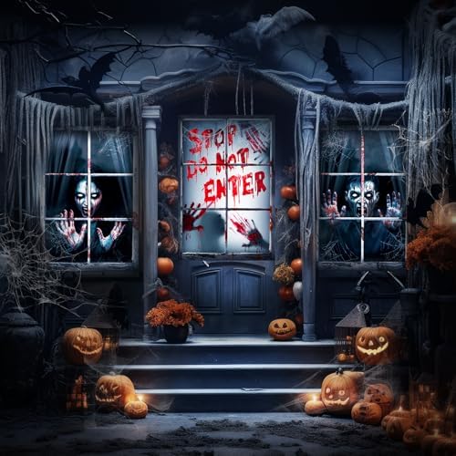 Tioncy 3 Pcs Halloween Window Cover Decorations, Ghost Zombies Blood