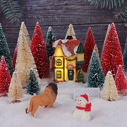 30 Pcs Bottle Brush Trees Christmas Decorations Indoor, Red Blue Yellow Miniature Christmas Tree, Mini Christmas Tree with 4Sizes for Christmas Decor