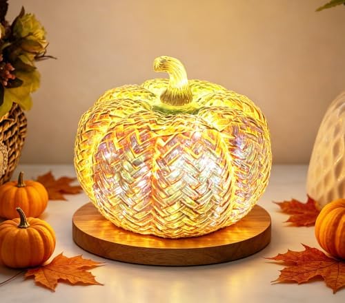 Fall Decor,Mercury Glass Light up Pumpkin Lights with Timer(Colorful)