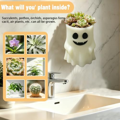 Glow in The Dark Ghost Wall Planter, 4 Inch Hanging Plant Pot
