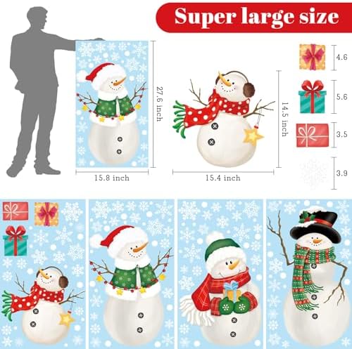 128 PCS Large Christmas Window Clings Snowman Snowflake Stcikers for Christmas Window Decorations