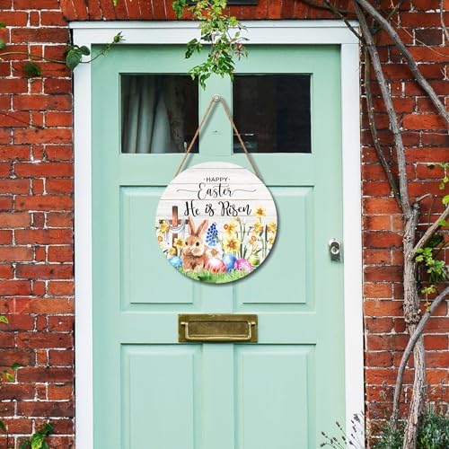 Harooni Easter Hanging Sign 12x12 Inch He is Risen Wooden Door Sign