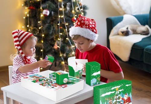Linelglobal DIY Christmas Advent Calendar to Fill Empty Gift Box Set 2026-24 Days of Surprise Boxes for Kids, Family & Friends - Green