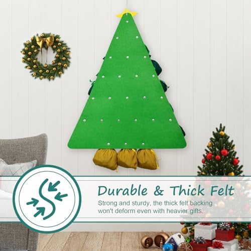 cshare Christmas Advent Calendars with Pockets, Christmas Tree Hanging Advent Calendar Reusable, Empty to Fill Farbic 24 Days Countdown Christmas Decorations