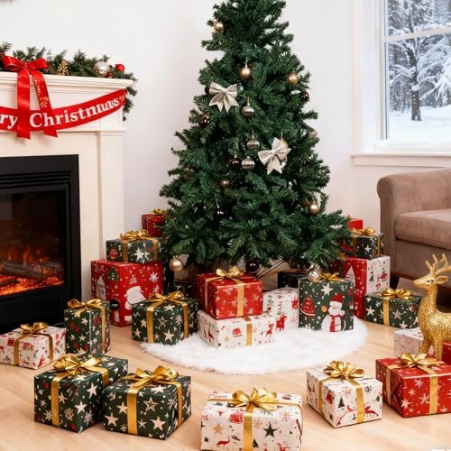 Christmas Tree Skirt White, 48 Inch Soft Faux Fur Xmas Tree Skirts, Large Luxury Velvet Plush Christmas Trees Decoration, White Ornaments for Christmas Holiday Party Indoor Party Home Decor