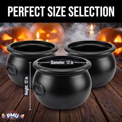PMU Halloween Cauldron 3pc- 12" Witch Plastic Cauldron bowl Black