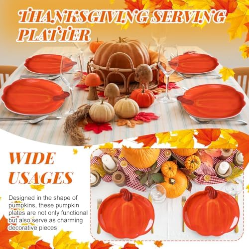 Rtteri 4 Pcs Pumpkin Shaped Plates Set Thanksgiving Serving Platter 8 Inch Fall Harvest Trays Decoration Salad Dessert Turkey Dish for Autumn Thanksgiving Party Supplies(Classic Style)