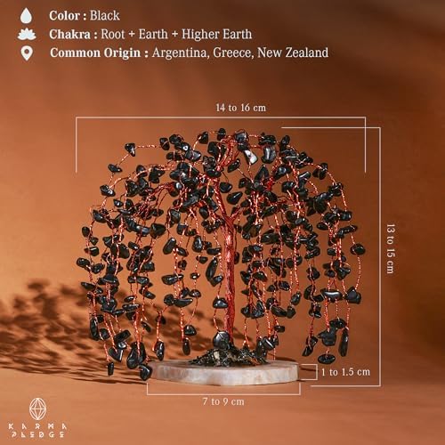 KARMAPLEDGE Chakra Tree of Life Birthday Gifts for Women, Home and Office Decor, Handmade Black Obsidian Crystal Tree