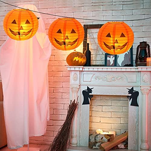 KESOTO 10 Inch Halloween Paper Pumpkin Lanterns Jack-O-Lanterns Hanging Halloween Decorations Outdoor Indoor Halloween Party Decorations, Pack of 10