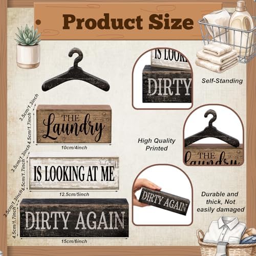Moucuny 4 Pcs Farmhouse Laundry Room Decor and Accessories Stacked Blocks