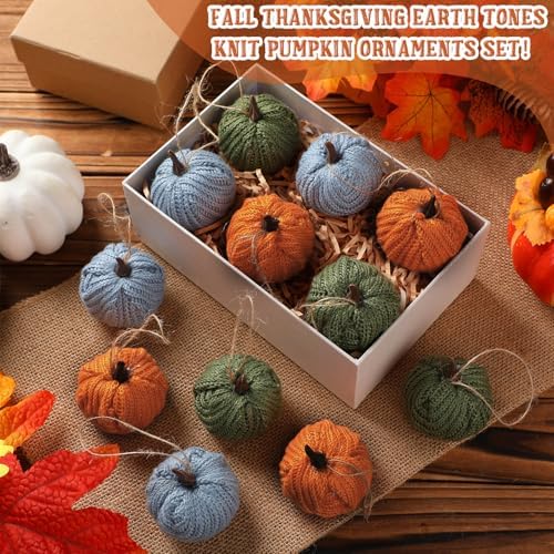 Knitgrip 12 Pcs Fall Pumpkin Hanging Ornaments Mini Tree Decor, Earth Tone