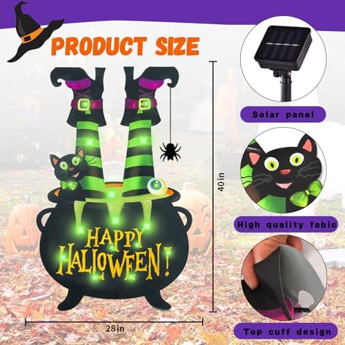 Halloween Lighted Garden Flag, Witch Feet Yard Decor, 12x18 In