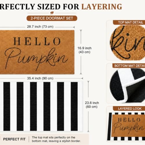 Tinideya 2 Pcs Halloween Hello Pumpkin Doormat, Black
