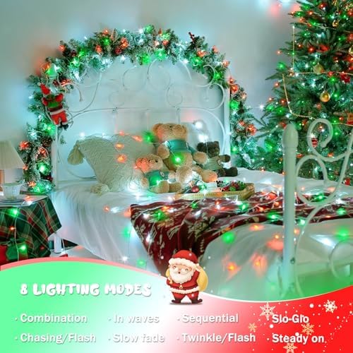 JMEXSUSS 2 Pack 100 LED Red White and Green Christmas Lights