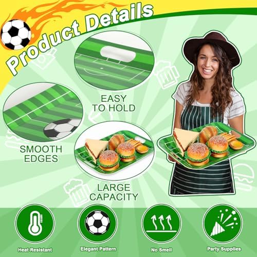 gisgfim 2Pcs Soccer Serving Trays 16.1 X 11.1 Inch Large Melamine Soccer Stadium Platters with Handles Soccer Food Serving Dishes Snack Dessert Trays Decor for Soccer Ball Birthday Party Decorations