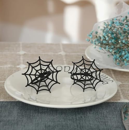 Black Spider Web Napkin Rings Set of 6,Metal Halloween Napkin Holders for Family Party Wedding Dining Home Table Decors Halloween Decorations