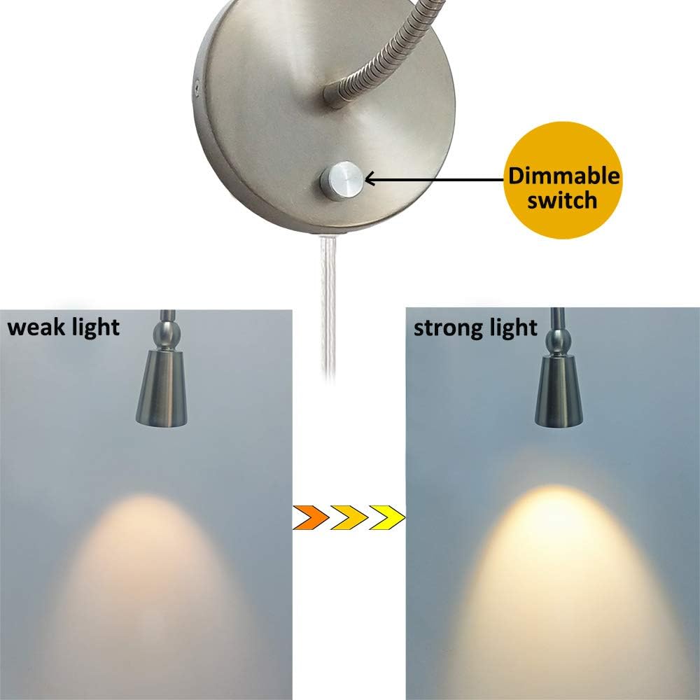 HomeFocus Bedside Wall Light,Eye-Caring LED Reading Wall Lamp,Dimmable Wall Light,Wall Sconces