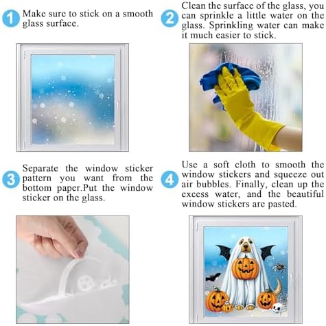 JarThenaAMCS 9 Sheets Halloween Dog Window Clings Ghost Puppy Pumpkin Bat Window Stickers Double-Sided Glass Decals for Home Classroom Office Party Decoration