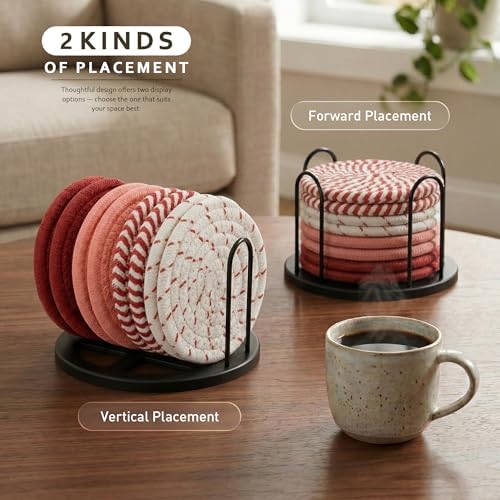 Lazebox Coasters Set of 8 for Drinks, 4 Inch Large Coasters for Coffee Table, Tabletop Protection for Hot & Cold