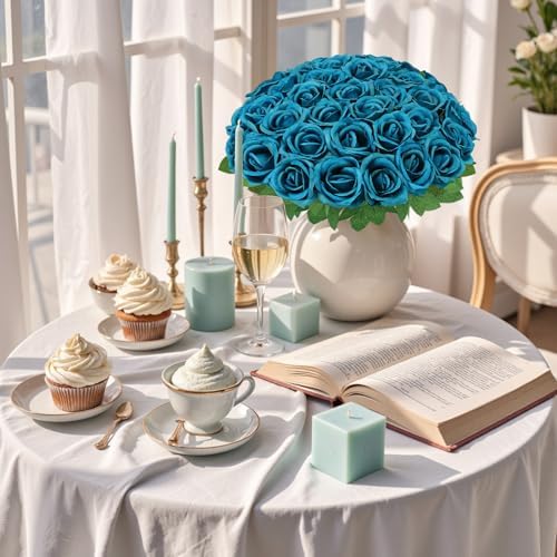 36 Pcs Teal Artificial Roses with Long Stems