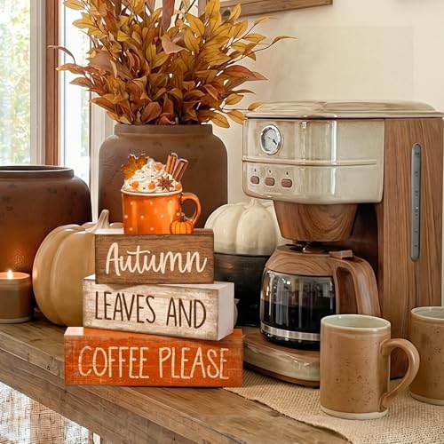 Lineshading 4 Pcs Fall Coffee Table Decor for Home, Wooden Hot Cocoa Signs