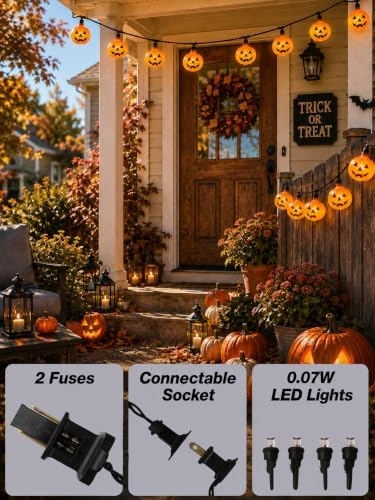 12FT 20 LED Halloween Pumpkin String Lights Outdoor Waterproof Connectable