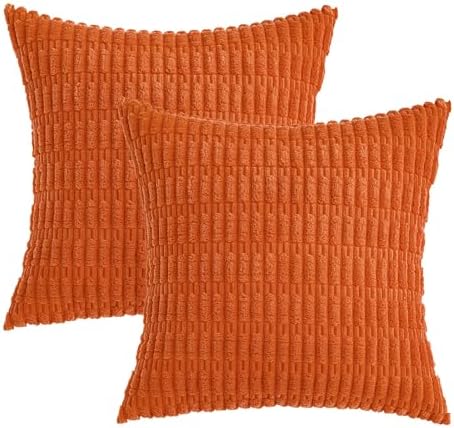 MIULEE Fall Corduroy Decorative Throw Pillow Covers 20x20 Orange Pack of 2