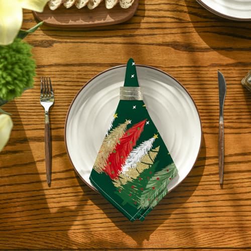Horaldaily Christmas Cloth Napkins, Pine Tree Stars, Green, Set of 4
