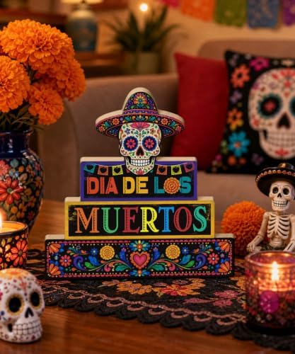 Putuo Decor Day of The Dead Table Decor Sugar Skull Dia De Los Muertos Sign