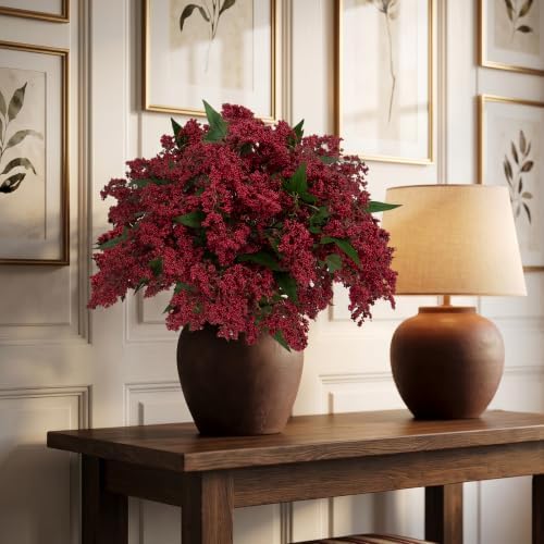 Daynight 6 Pcs Artificial Berry Stem for Vase, 17 in Faux Nandina Branches Fall Floral Picks Fake Realistic Berry Spray for Wedding Autumn Farmhouse Home Decor (6, RED, 17Inch)