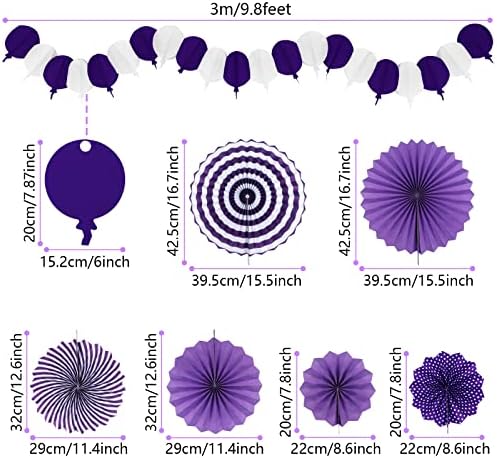Party Decorations, Purple Papar Fans Pompoms Garlands for Women Girls Mothers Day Bachelorette Wedding Birthday Baby Showers Valentine's Day Party Decorations