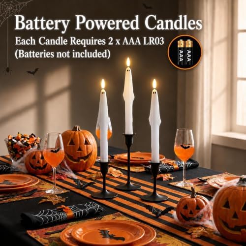 Fanna Real Wax Ghost Flameless Taper Candles with Remote for Halloween