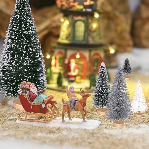 56 Pcs Artificial Mini Christmas Trees Set, Small Bottle Brush Trees