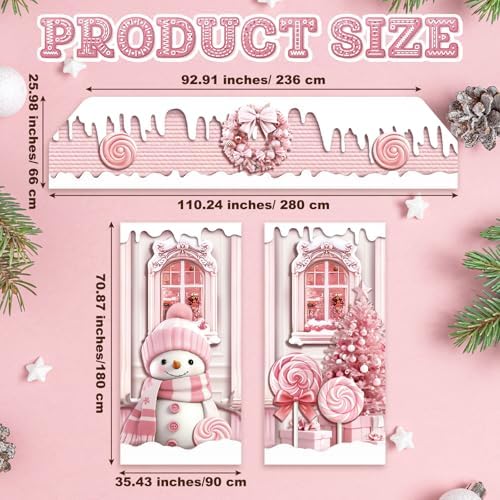 HunnmingRe 3 Pcs Christmas Gingerbread House Door Covers Decor,Pink