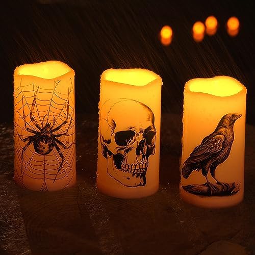 Homemory Halloween Waterproof Flameless LED Pillar Candle with Timer Remote