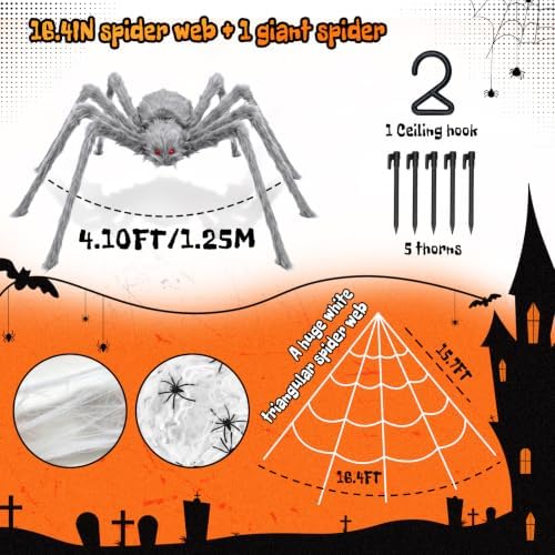 Halloween Decorations Outdoor Spider Webs:1Pcs Giant Spiders-Outdoor Use
