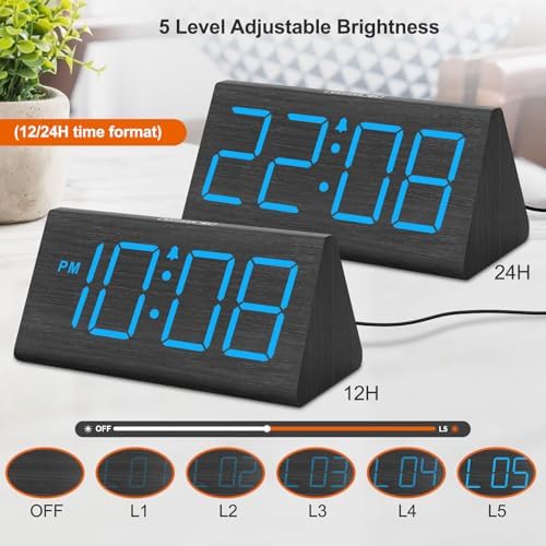 DreamSky Wooden Digital Alarm Clock for Bedrooms with Large Numbers