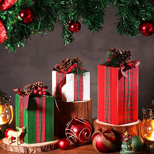 Amyhill 3 Pcs Christmas Table Centerpieces Christmas Wooden Present Decor