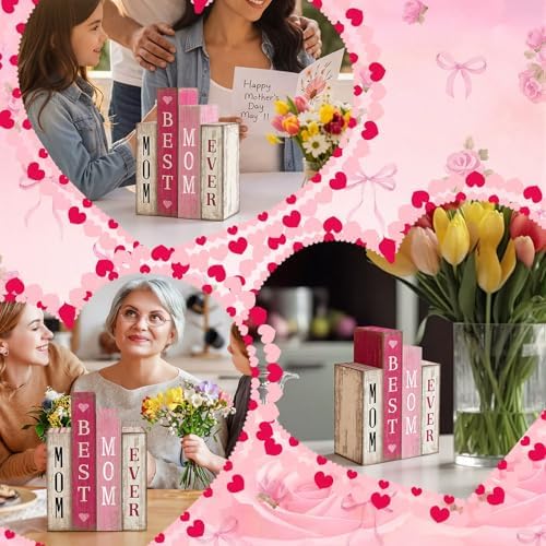 Lineshading 4 Pcs Mothers Day Table Decoration Wooden Book Signs