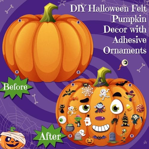 WovWeave 2.79ft DIY Felt Halloween Pumpkin Decor with 44 Pcs Ornaments