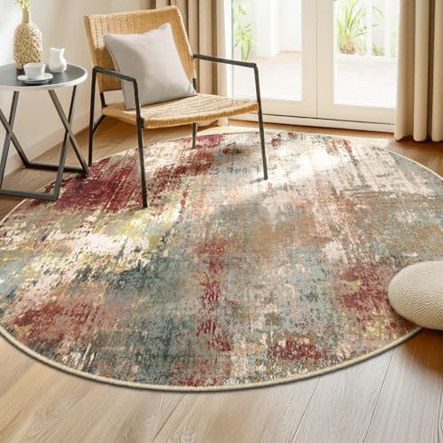 RELEANY Washable Round 6ft Area Rug for Living Room Rustic Brown