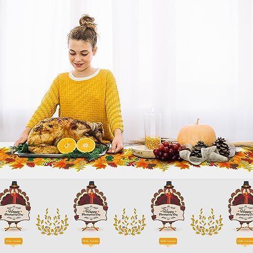 OHOME 2 Pack Thanksgiving Tablecloth Disposable - Fall Party Supplies for Thanksgiving Table Decor | Friendsgiving Party Decorations | Thanksgiving Decorations 54" x 108"