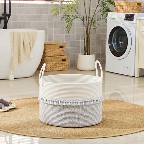KAKAMAY Large Blanket Basket with Handles, Storage Basket for Living Room