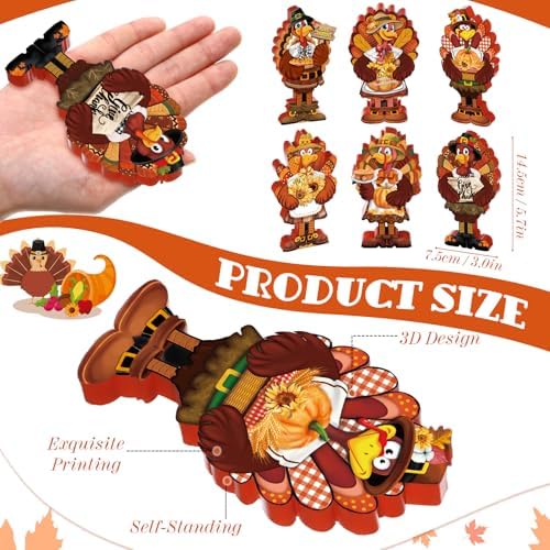 DoubleFill 6 Pcs Thanksgiving Turkey Decorations Wooden Turkey Table Centerpieces Fall Tiered Tray Decor Thanksgiving Standing Wooden Block Signs for Home Kitchen Tabletop Shelf Autumn Harvest Party