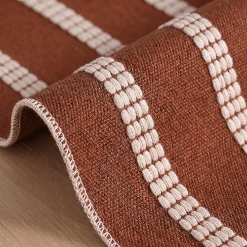 Artoid Mode Caramel Farmhouse Dashed Stripe Table Runner, Seasonal Holiday Fall Boho Rustic Kitchen Dining Table Decoration for Home Party Decor 12x72 Inch