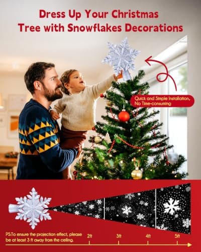Christmas Snow Tree Topper with Built-in Led Snowflake Projector Lights