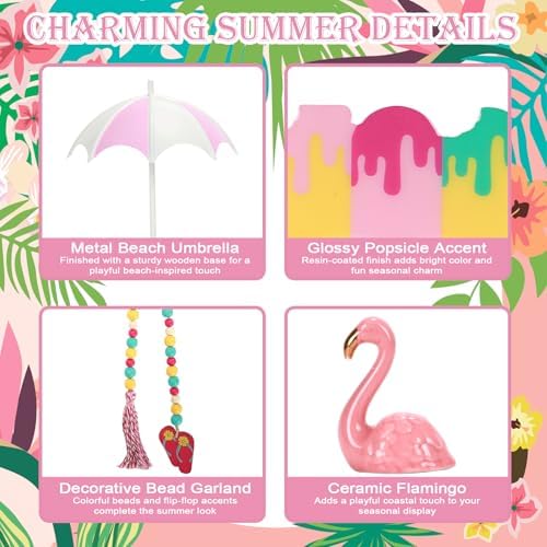 Summer Decorations for Home Indoor 8pcs Pastel Beach Tiered Tray Decor Set